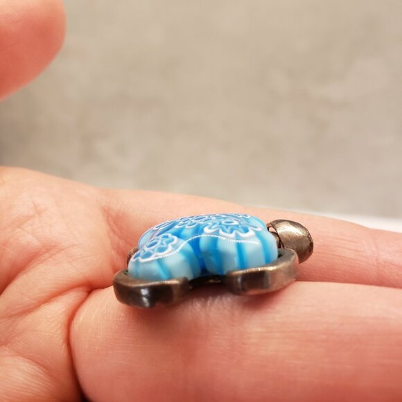 Blue Millefiori Murano Glass And Sterling Silver 925 Cross Pendant - Picture 3 of 8